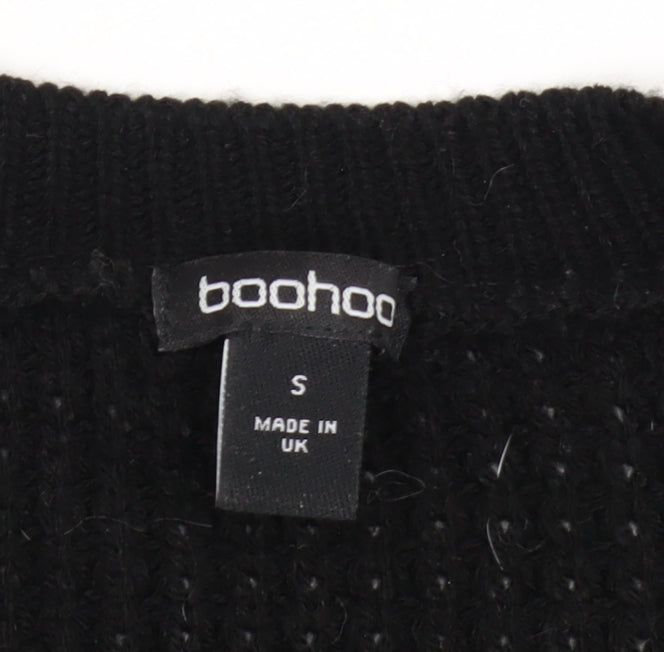 Boohoo Women's Black Short Sleeve Chunky Knit V-Neck Cardigan Size S