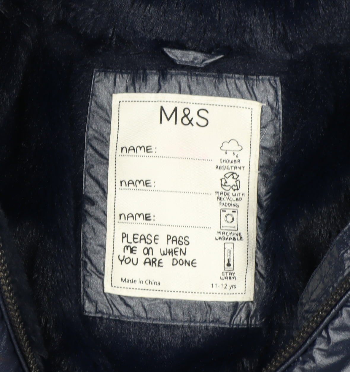 Marks & Spencer Girls Blue Hooded Belted Puffer Coat 11-12 Years