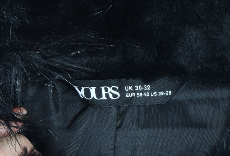 Yours Women's Black Long Puffer Coat Faux Fur Hood Plus Size 30-32