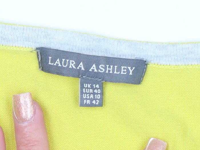 Laura Ashley Women's Yellow Cotton Blend Cardigan UK 14