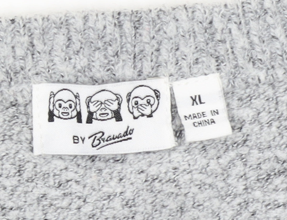 Bravado Womens Grey XL Pullover Jumper With Christmas Monkeys