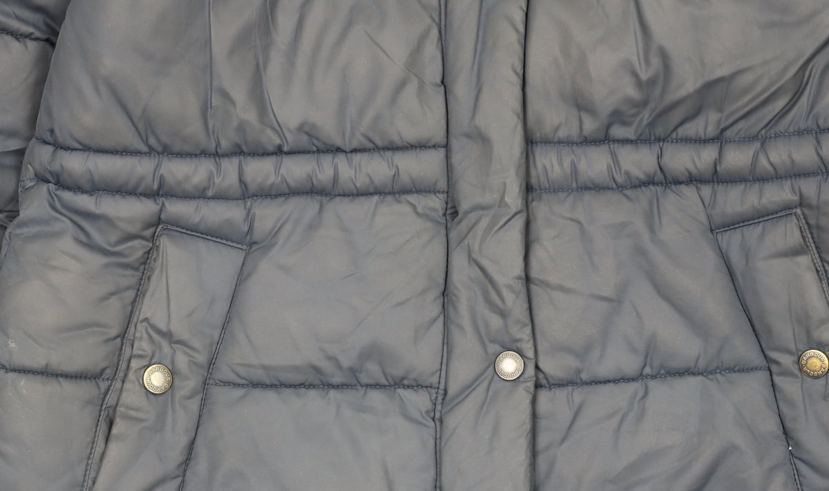 Barbour Women's Blue Puffer Jacket Size 8 Hooded Lined Mid-Length