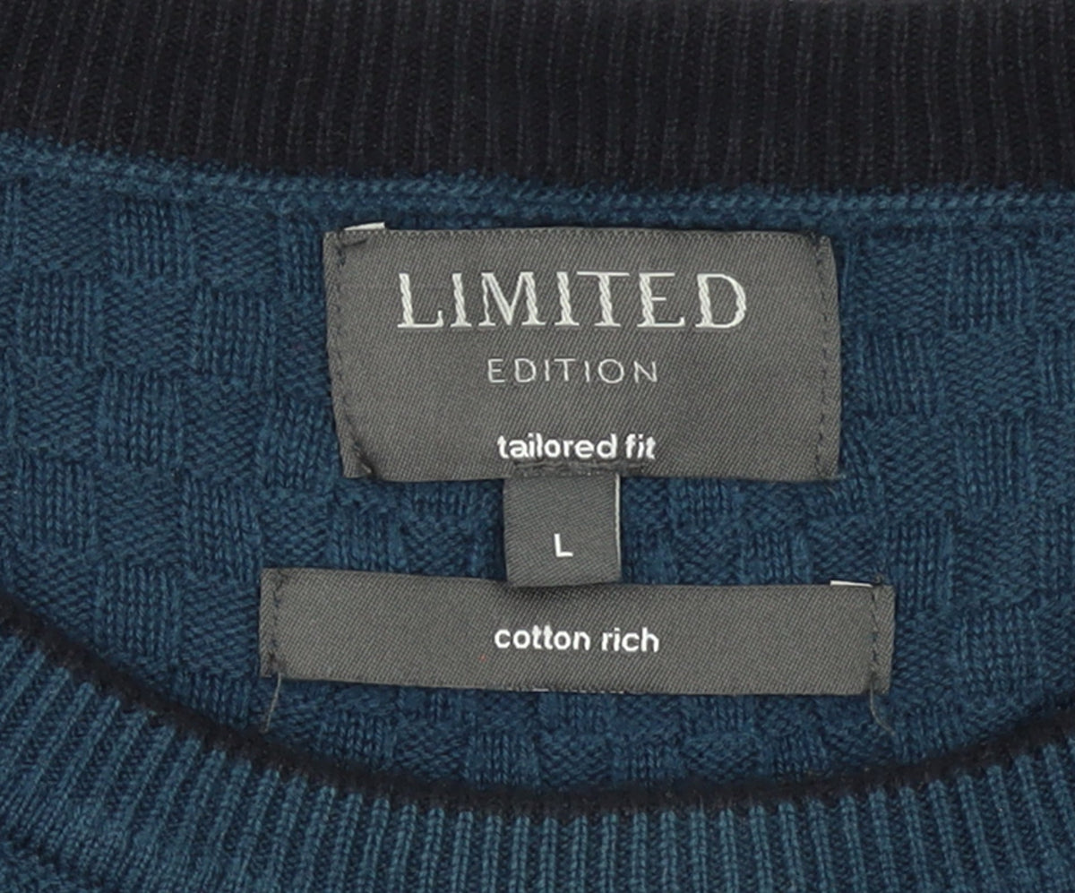 Marks & Spencer Men's Blue Waffle-Knit Cotton Jumper L