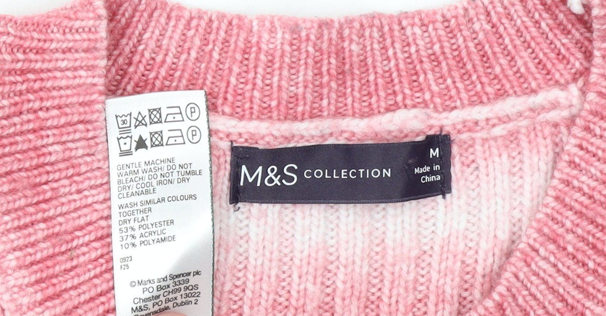 Marks and Spencer Women Pink White Striped Rib Knit Jumper M