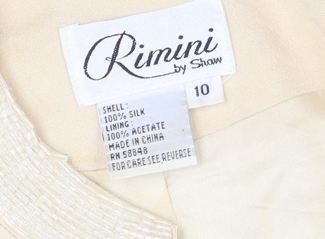 Rimini by Shaw Women Beige Cropped Silk Jacket Size 10 Beaded Trim