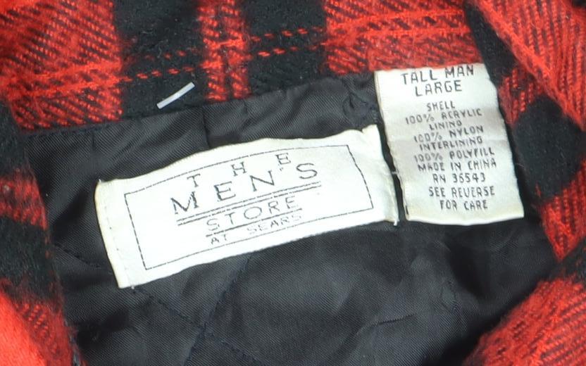 The Men's Store at Sears Red Check Flannel Jacket Lined Men's Large
