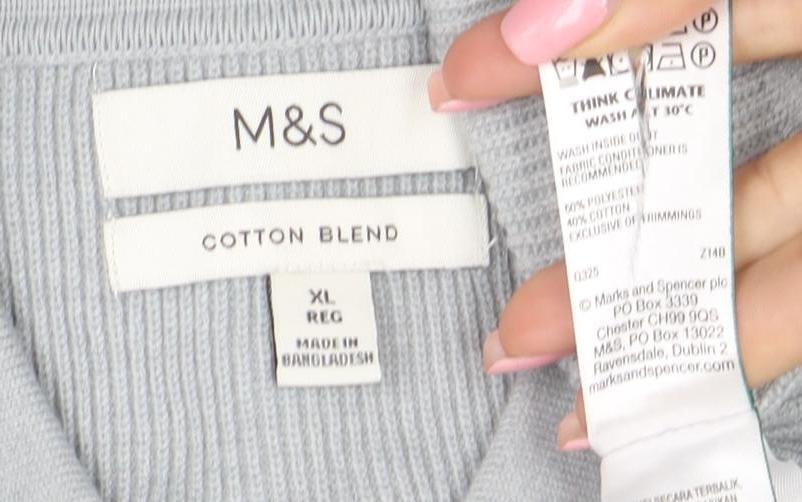 Marks & Spencer Men's Grey Cotton Blend Collared Cardigan XL