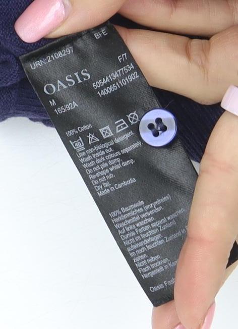 Oasis Women Blue Crew Neck Long Sleeve Button Cardigan M