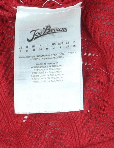 Joe Browns Women Red V-Neck Open-Knit Button Cardigan Size 8