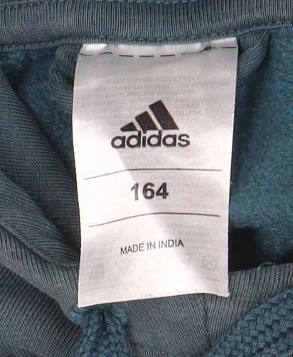 Adidas Boys Blue Hoodie Size 164 Pullover Hooded Sweatshirt