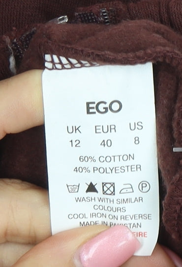 EGO Womens Brown Pink Full Zip Hoodie Size 12 Cotton Blend