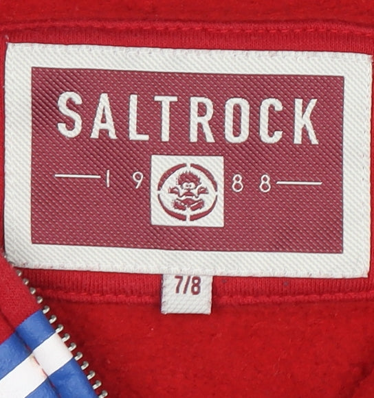 Saltrock Boys Red Full Zip Hoodie Size 7-8 Years Cotton Blend