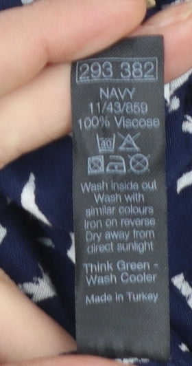 M&Co Women Blue Bird Print Viscose Shift Dress Size 16