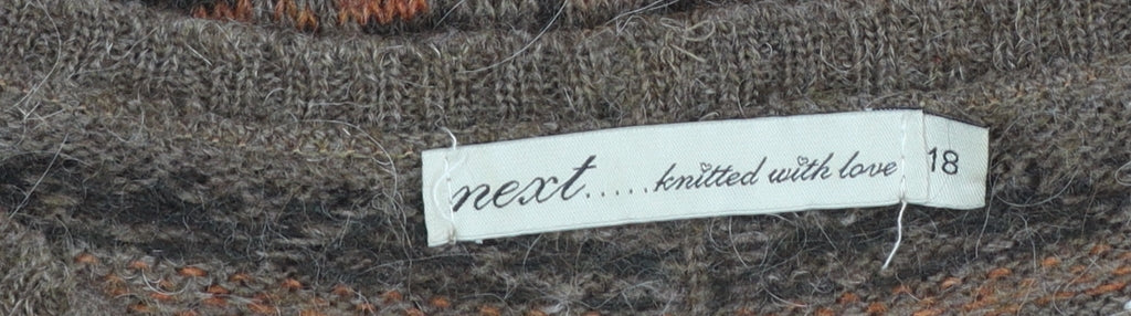 Next Women Brown Fair Isle Wool Blend Jumper Size 18