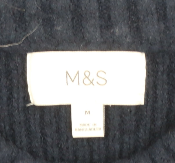 Marks & Spencer Men's Blue Geometric Wool Blend Crew Neck Jumper M