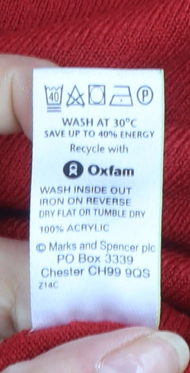 Marks & Spencer Blue Harbour Men's Red V-Neck Acrylic Jumper Size L