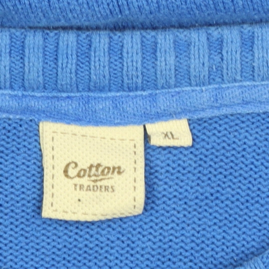 Cotton Traders Men's Blue XL Henley Jumper Lightweight Knit