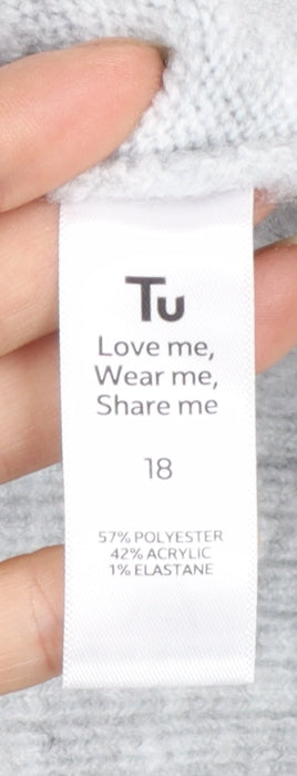 Tu Women’s Grey Bow Knit Jumper Size 18 Crew Neck Long Sleeve
