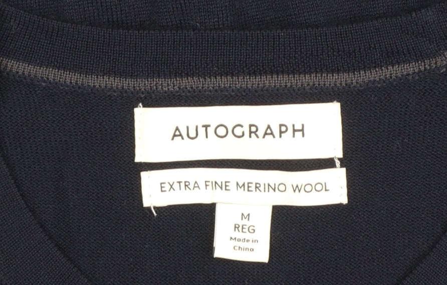 Marks and Spencer Mens Blue Merino Wool Crew Neck Jumper M