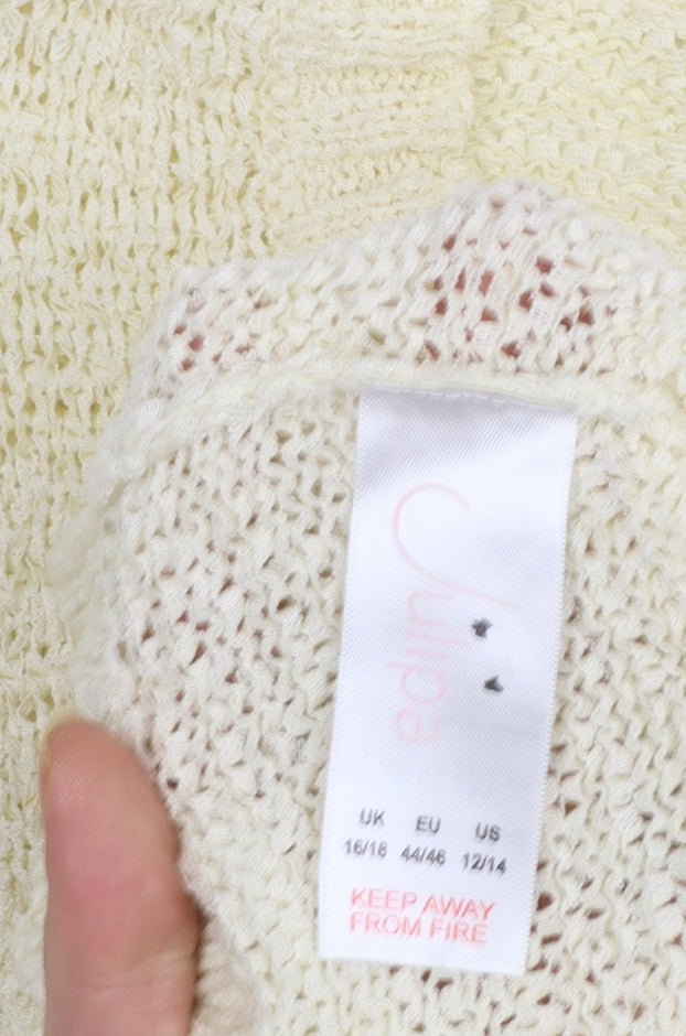 Julipa Women Beige Short Sleeve Open Knit Pullover Jumper Size 16/18