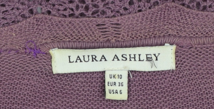 Laura Ashley Women Purple Open Knit Cardigan UK 10
