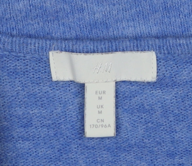 H&M Women Blue V-Neck Pullover Jumper Size M Relaxed Fit Wool Blend
