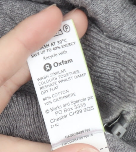 Marks & Spencer Women’s Grey Full Zip Cardigan L Cotton Cashmere
