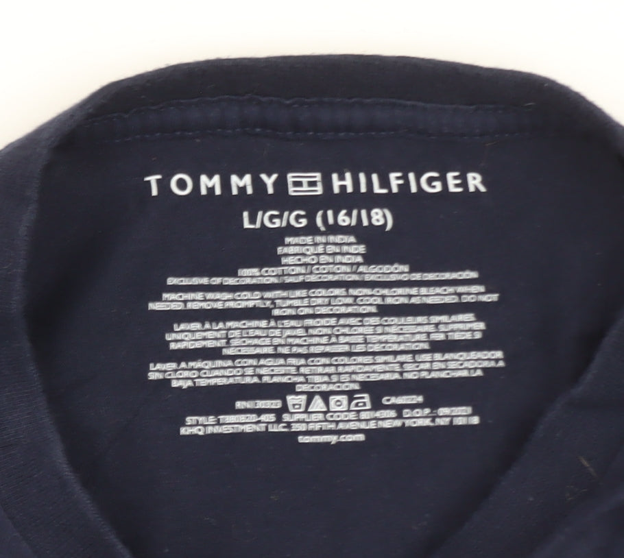 Tommy Hilfiger Men's Navy Blue Flag Logo Cotton T-Shirt L
