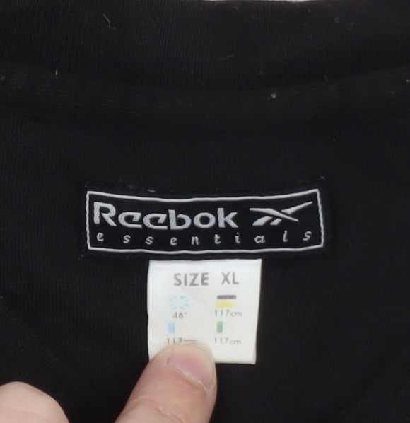 Reebok Mens Black XL V-Neck Cotton Essentials Logo T-Shirt