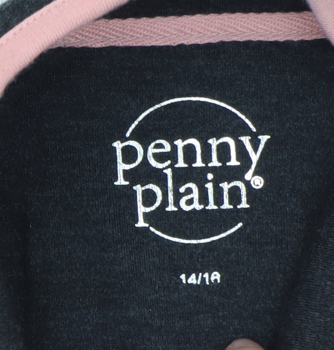 Penny Plain Women’s Black Pink Stripe Button Neck Long Sleeve Sweatshirt Size 14/16