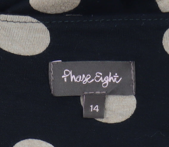 Phase Eight Women Black Polka Dot Size 14 A-Line Jersey Dress