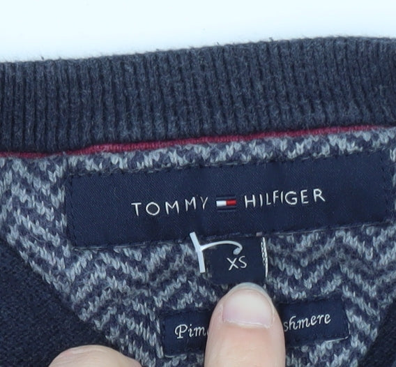 Tommy Hilfiger Men's Blue XS V-Neck Cotton Cashmere Jumper