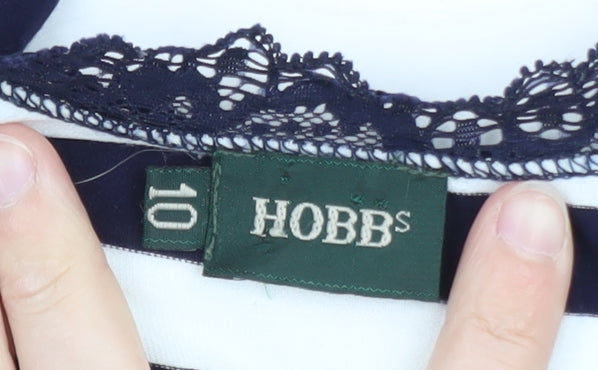 Hobbs Women's Blue Striped Lace Trim Long Sleeve T-Shirt Size 10