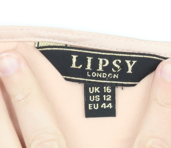 Lipsy Women’s Pink Satin Wrap Blouse UK 16 Long Sleeve Top
