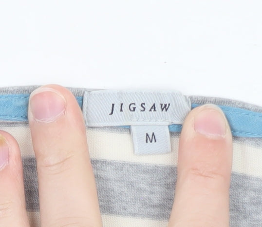Jigsaw Womens Grey Striped Long Sleeve Cotton Boat Neck Top M