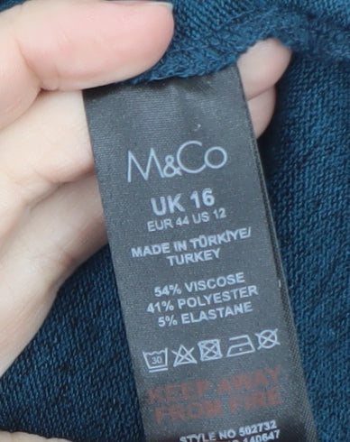 M&Co Women Blue Sequin Stripe Knit Pullover Jumper Size 16