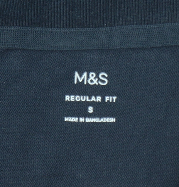 Marks & Spencer Men's Blue Regular Fit Embroidered Polo Shirt Size S