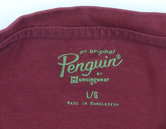 Original Penguin Men's Red Embroidered Penguin Cotton T-Shirt Size L