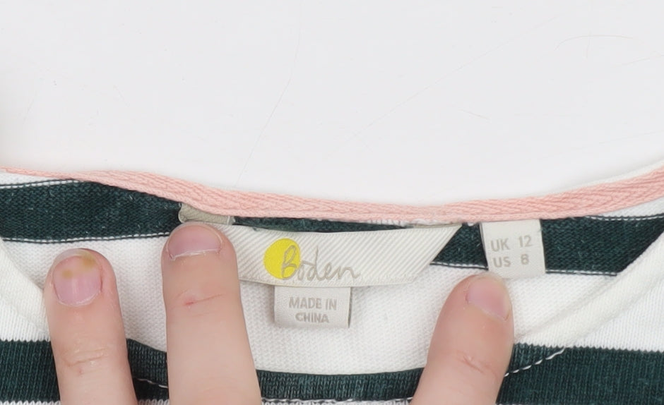 Boden Women’s White & Navy Striped Button Pullover Sweatshirt UK 12