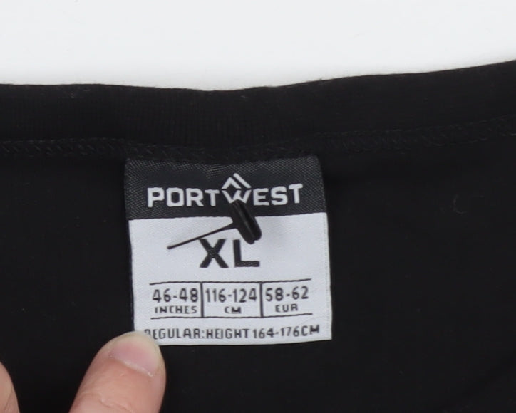 Portwest Men's Black Long Sleeve Crew Neck T-Shirt XL Regular Fit