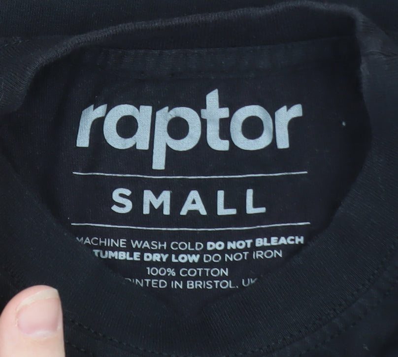 Raptor Men's Black Small Graphic Print Cotton T-Shirt