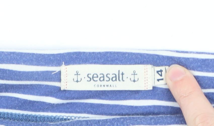 Seasalt Cornwall Women Blue Striped Cotton Stretch Skirt Size 14