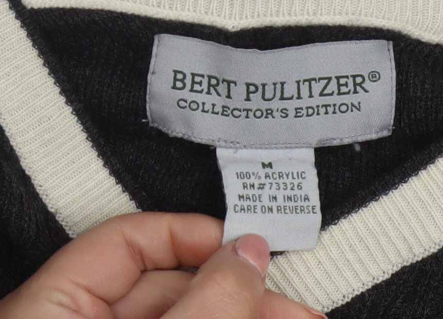 Bert Pulitzer Men's Black Knit V-Neck Pullover Jumper Size M