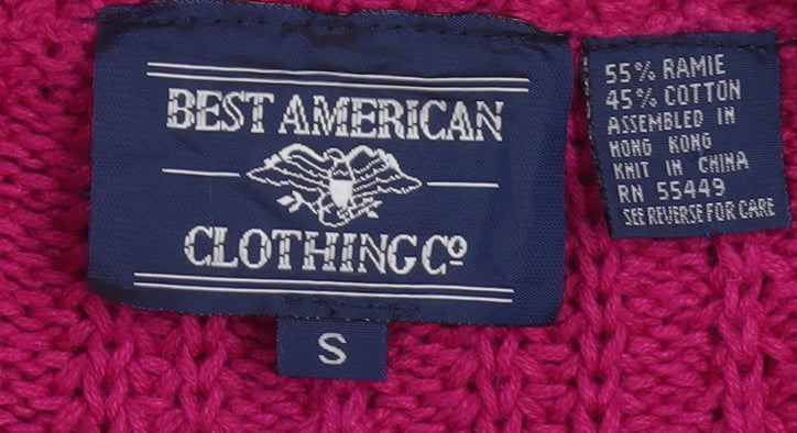 Best American Women’s Pink Chunky Knit Cardigan Size S V-Neck Ramie Cotton