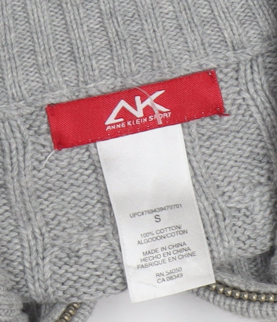 Anne Klein Sport Unisex Grey Cable-Knit Cotton Full Zip Jumper S