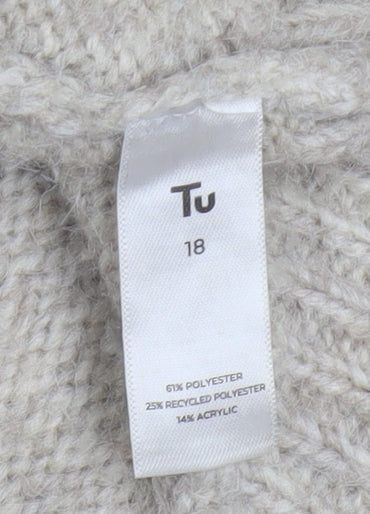 Tu Women Beige Mock Neck Chunky-Knit Jumper Size 18
