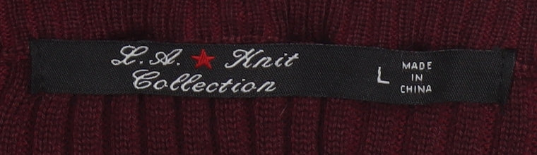 L.A. Knit Collection Women's Burgundy Long Sleeve Pullover Jumper Size L