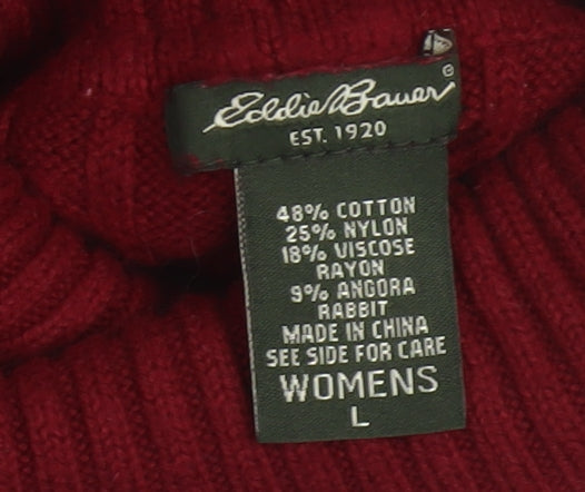 Eddie Bauer Womens Red Roll Neck Cable-Knit Jumper Size L
