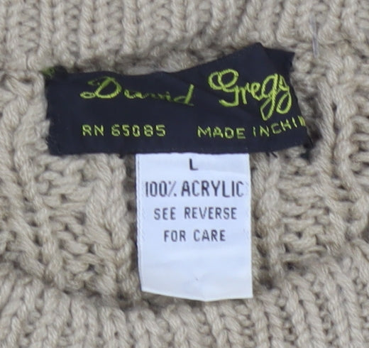 David Gregory Men's Beige Cable Knit Acrylic Jumper L