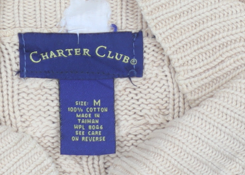 Charter Club Women's Beige Cotton Cable Knit Mock Neck Jumper M